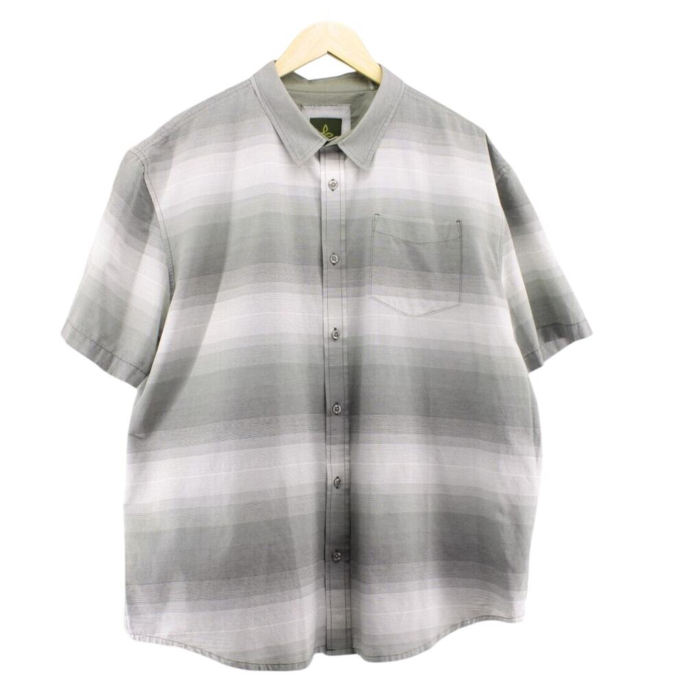 Prana 2XL Tamrack Ombre Stripe Organic Cotton Short Sleeve Button Shirt Grey